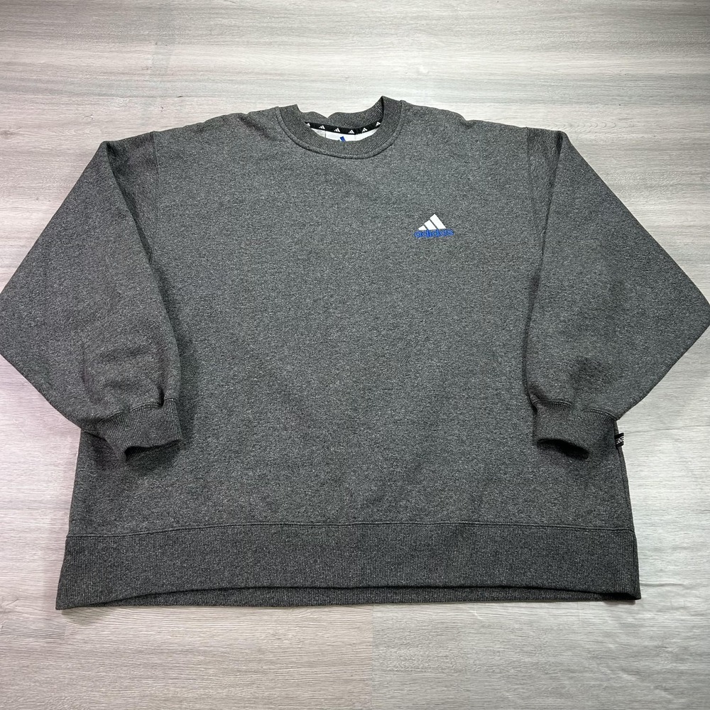 VINTAGE Adidas Sweatshirt Mens 2XL Gray Crewneck Pullover Embroidered Logo‎